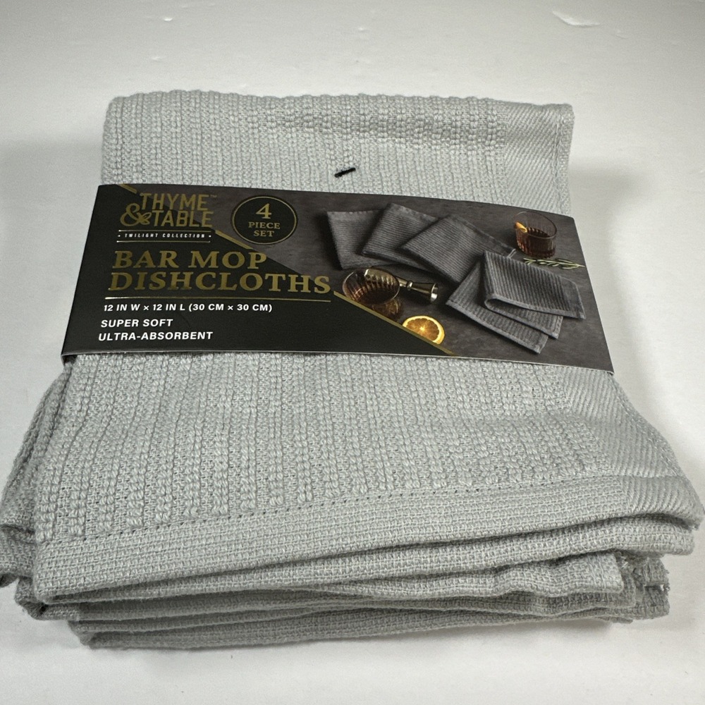 Thyme & Table Bar Mop Dishcloths Gray 4 Pack Set Super Soft New